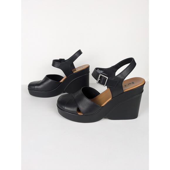 KORKS Black Babette Wedge Heeled Closed Toe Sandals Ankle Strap Women's 11 - Picture 5 of 9